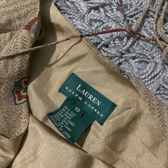 NWT Ralph Lauren Paisley Halter Neck Silk Chiffon Slip Midi Tan Dress Womens 10 - Picture 5 of 8